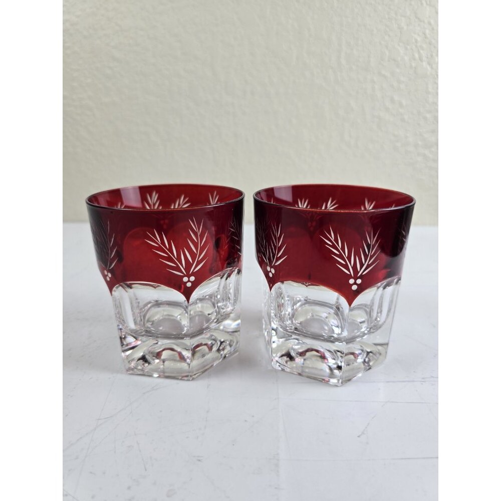 Set Of 2 Lenox Winter Greetings Double Old‎ Fashioned Glass Ruby